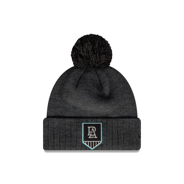 AFL Port Adelaide Power Cuff With Pom (MIO1730) - Black New Era Beanies